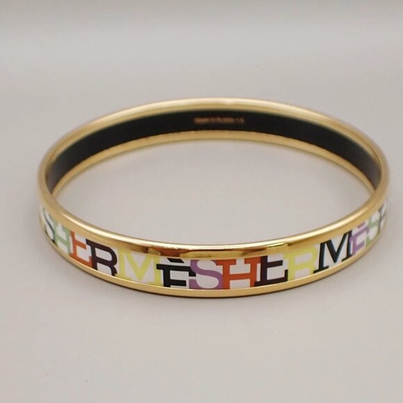 HERMES Email PM Bangle Bracelet Enamel GHW White Made in Austria +K 65RL341 - Picture 3 of 7